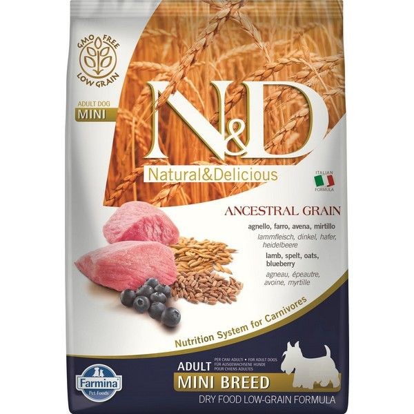 Сухой корм для собак мелких и карликовых пород FARMINA N&D Ancestral Grain Lamb&Blueberry Adult Mini Ягненок Черника 7 кг