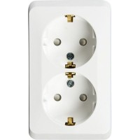 Розетка двойная накладная Schneider Electric Этюд с заземлением, со шторками, цвет белый