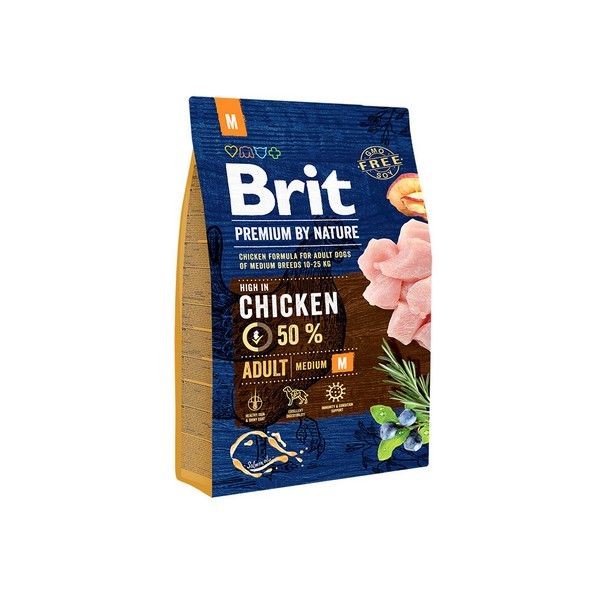 Сухой корм для взрослых собак средних пород BRIT Premium by Nature Adult M Курица 3 кг