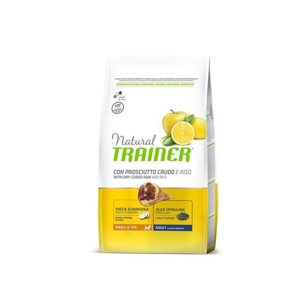 Сухой корм для взрослых собак мелких и миниатюрных пород TRAINER Natural Small&Toy Сыровяленая ветчина Рис Маточное молочко 2 кг