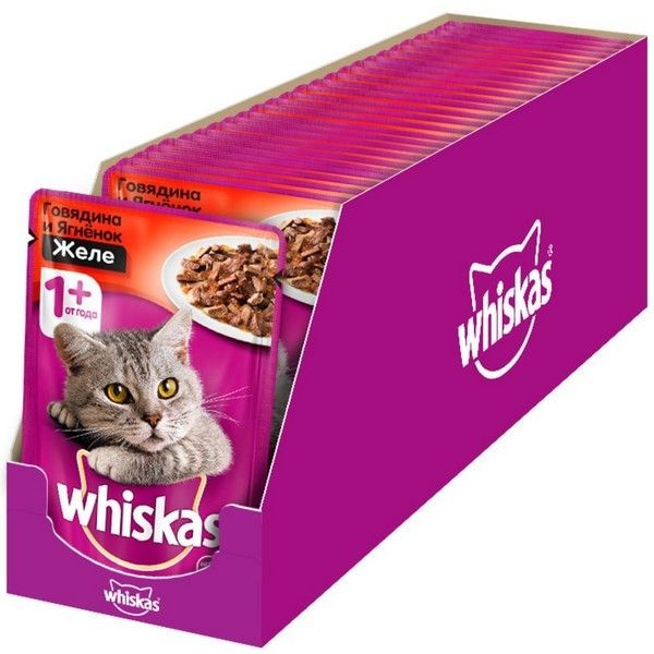 Влажный корм для кошек Whiskas говядина, 28 шт по 85г