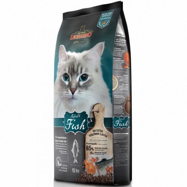 Сухой корм для взрослых кошек Leonardo Adult Sensitive Рыба/рис для здоровья кожи/шерсти 15кг