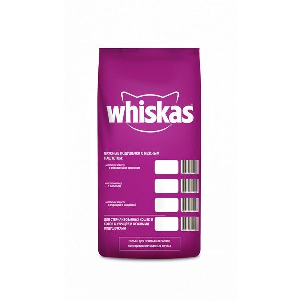 Сухой корм для стерилизованных кошек WHISKAS Вкусные подушечки с нежным паштетом Курица 5 кг