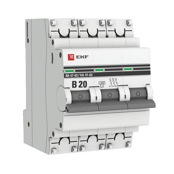 Выключатель автоматический EKF PROxima mcb4763-3-20B-pro 3Р 230В 20А