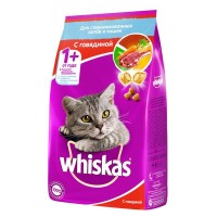 Сухой корм WHISKAS для стерилизованных кошек, с говядиной и вкусными подушечками, 1,9кг