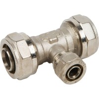 Тройник обжимной Valtec, 32x20x32 мм, никелированная латунь VTm.331.N.322032