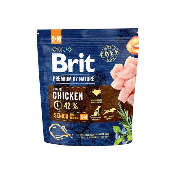 Сухой корм для пожилых собак мелких и средних пород BRIT Premium by Nature Senior S+M Курица 1 кг