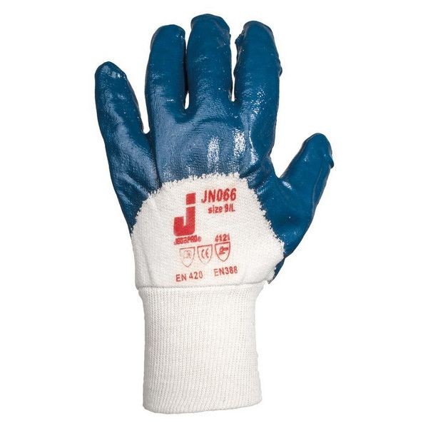 Перчатки защитные Jeta Safety, на 3/4 нитриловое покрытие, хлопковая подкладка, вязанная манжета, синие JN066-L (1пара)