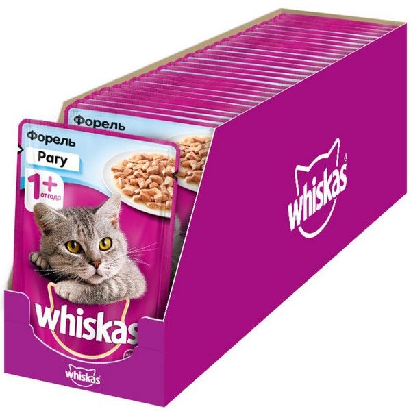Влажный корм для кошек Whiskas форель, 28 шт по 85г