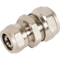 Соединитель обжимной Valtec, 20-16 мм, никелированная латунь VTm.303.N.002016