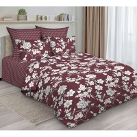 Комплект постельного белья Guten Morgen, двуспальный, 943 Bloomy Garden bordeaux, бязь D-943-175-200-70