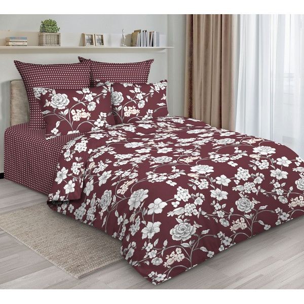 Комплект постельного белья Guten Morgen, двуспальный, 943 Bloomy Garden bordeaux, бязь D-943-175-200-70
